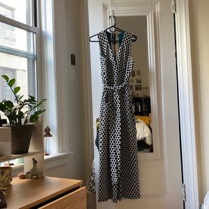 black and white polka dot knit Eva Franco jumpsuit